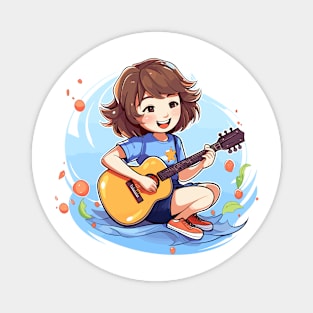 happy girl playing a guitar v2 Magnet